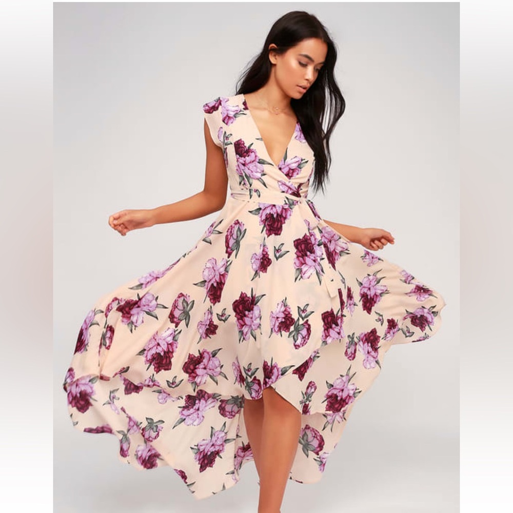 Lulus French Countryside Blush Floral Print High-Low Dress